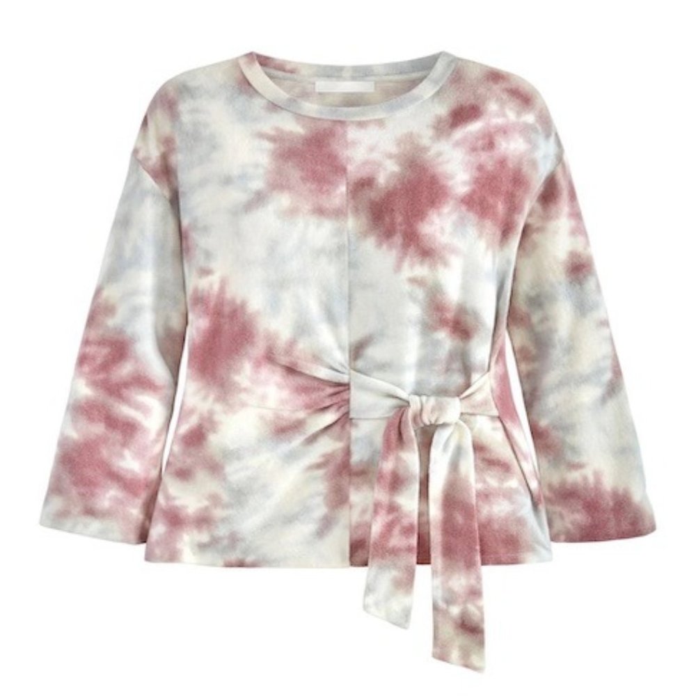 Tie-Front Long Sleeve Tie Dye Knit Top - Picture 1 of 2